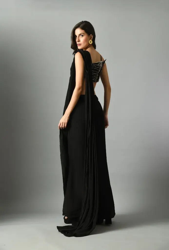 Nylah bustier with moonshine pre draped saree