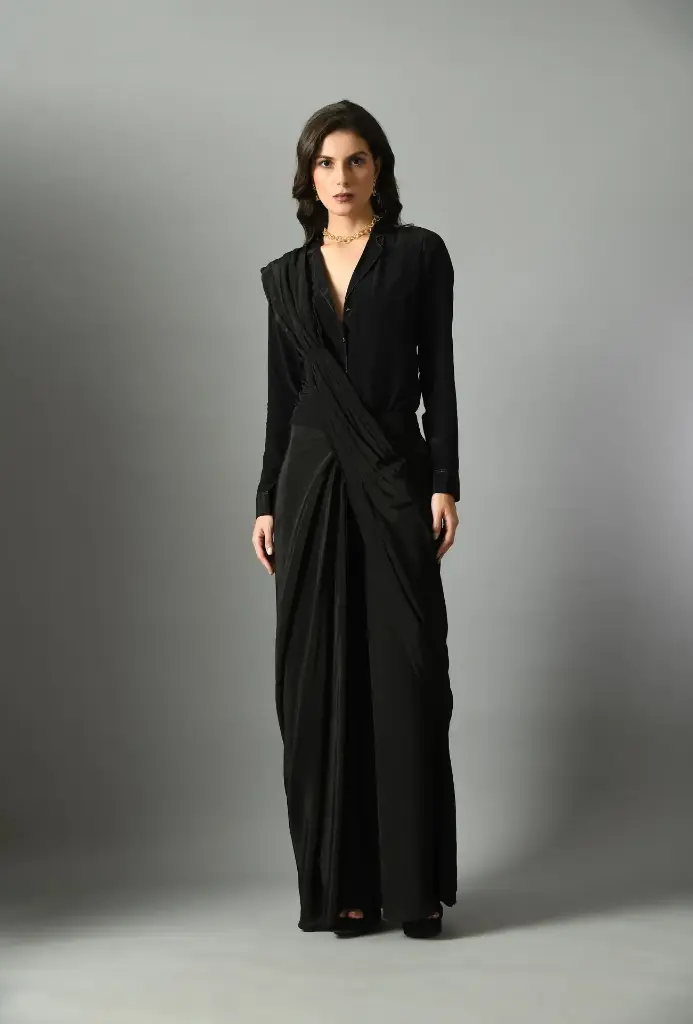 Moonshine shirt with pre- draped saree