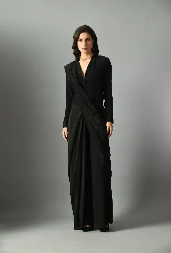 Moonshine shirt with pre- draped saree